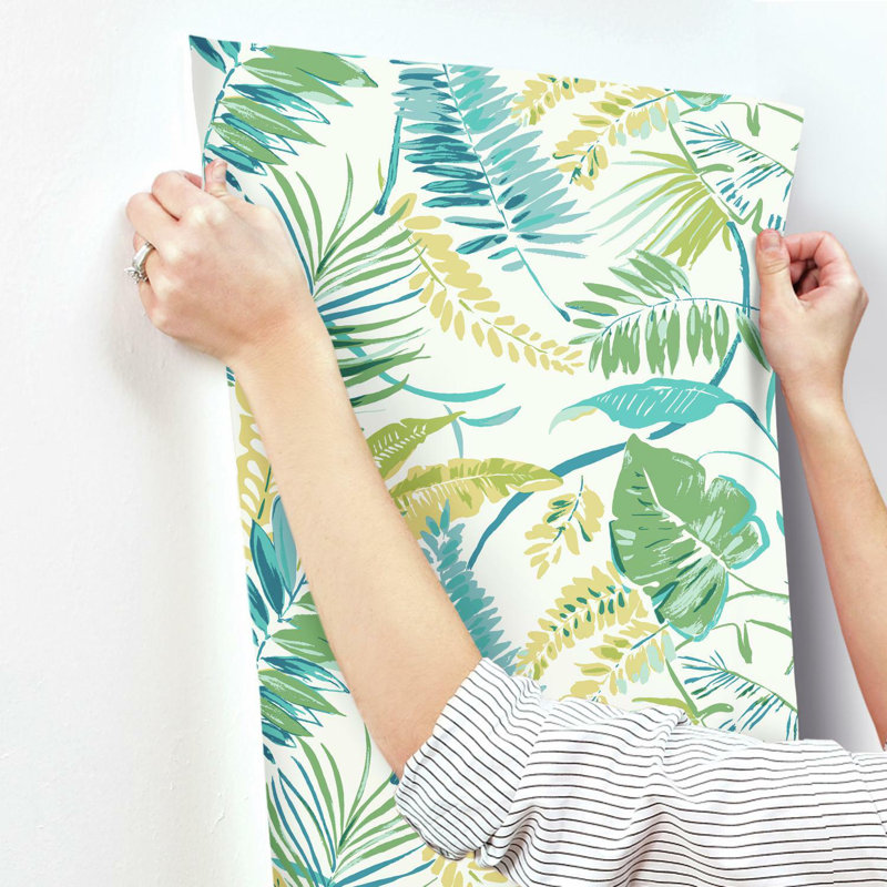 Papier peint tropical, Turquoise / jaune