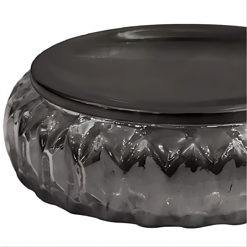 Porte-savon rond en verre texturé fumée avec couvercle noir, porte-savon rond pour comptoir de salle de bain, douche et meuble-lavabo de cuisine