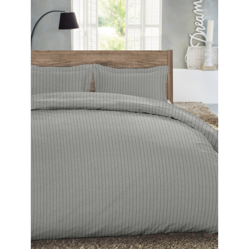 Flannel Striped Duvet Cover, King Duvet Cover + 2 Shams