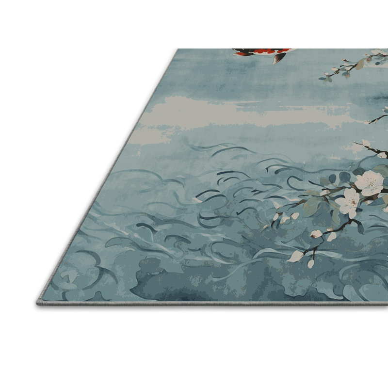 Tapis bleu soyeux et moelleux, Rond 7 pi