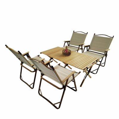Ensemble de salle à manger multifonctionnel pliable et portatif, 1 table de salle à manger et 4 chaises pliantes, intérieur et extérieur universel, naturel, pour enfants