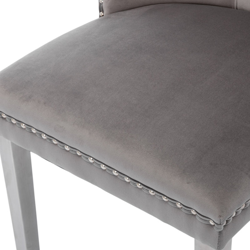 Tufted Velvet Wing Back Side Dining Chairs, Gray, Brushed Nickel