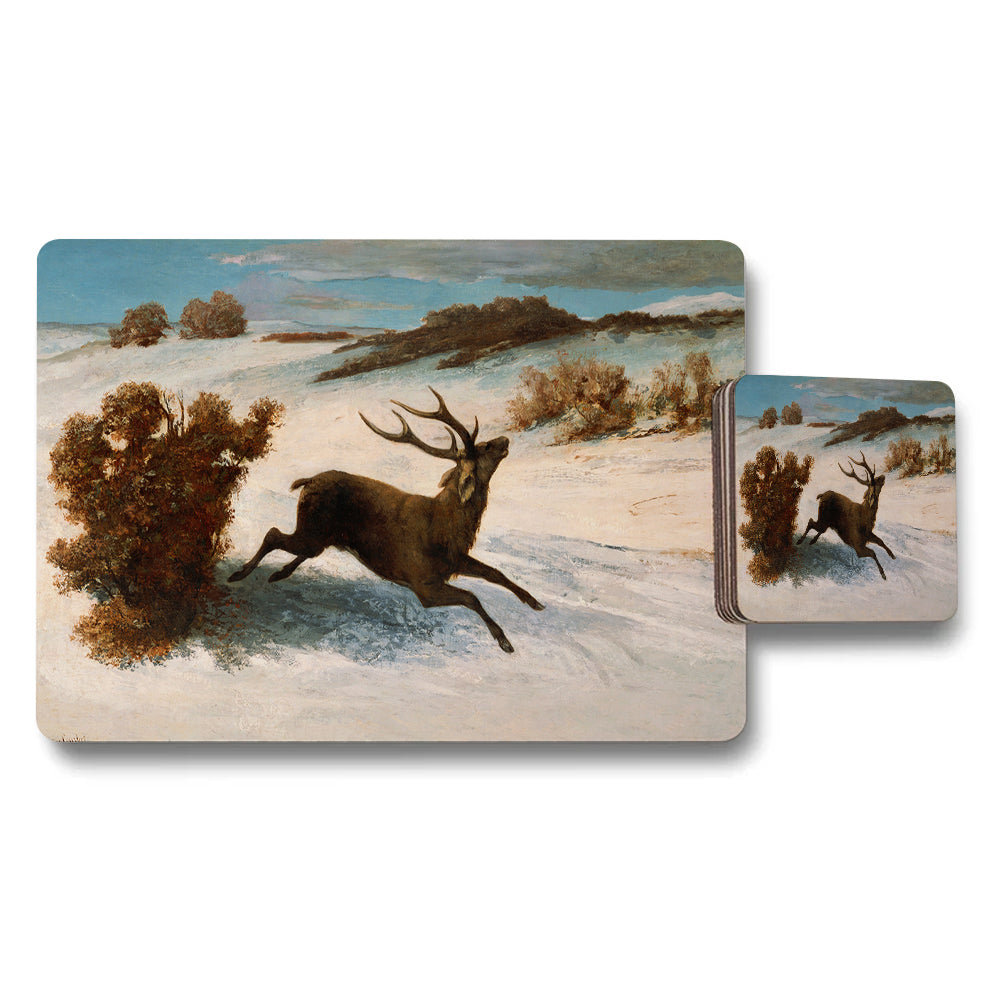 Beautiful Winter Scene Deer on Snow Placemat and Coaster Set