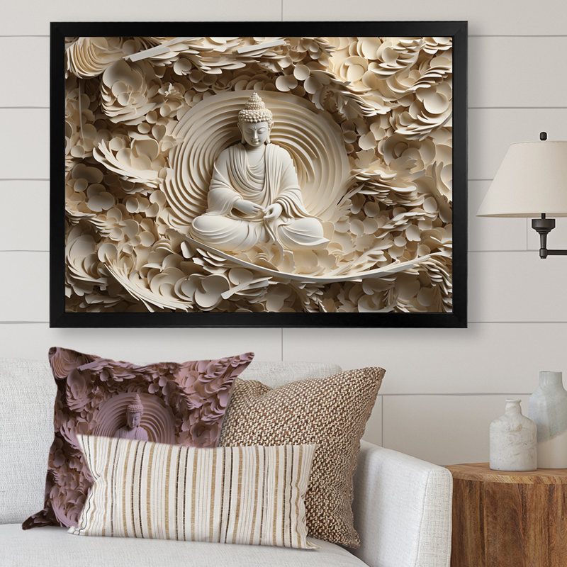 Simple Buddhism Statue I On Canvas Print, Framed Print, 30" H x 40" W, Black