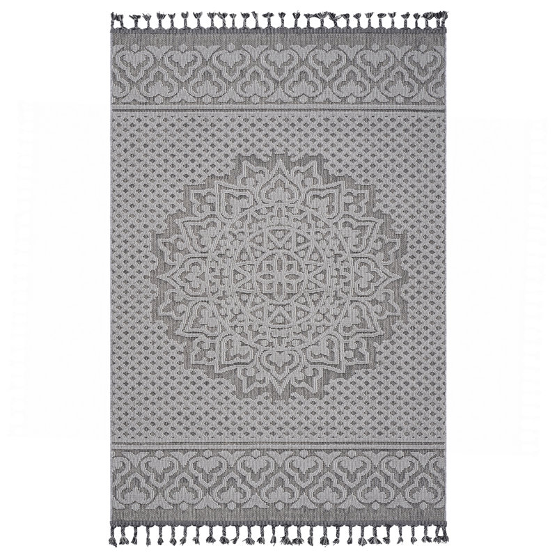 Tapis intérieur / extérieur gris Medallion, Rectangle 4 pi x 6 pi 2 po
