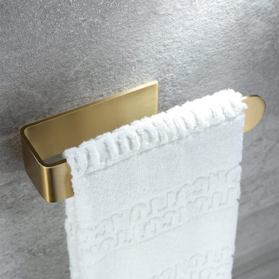 Towel Holder Gold Hand Towel Rack Adhesive Towel Bar Stick On Towel Ring For Bathroom Wall Kitchen RV, Stainless Steel Brushed Brass Finish
