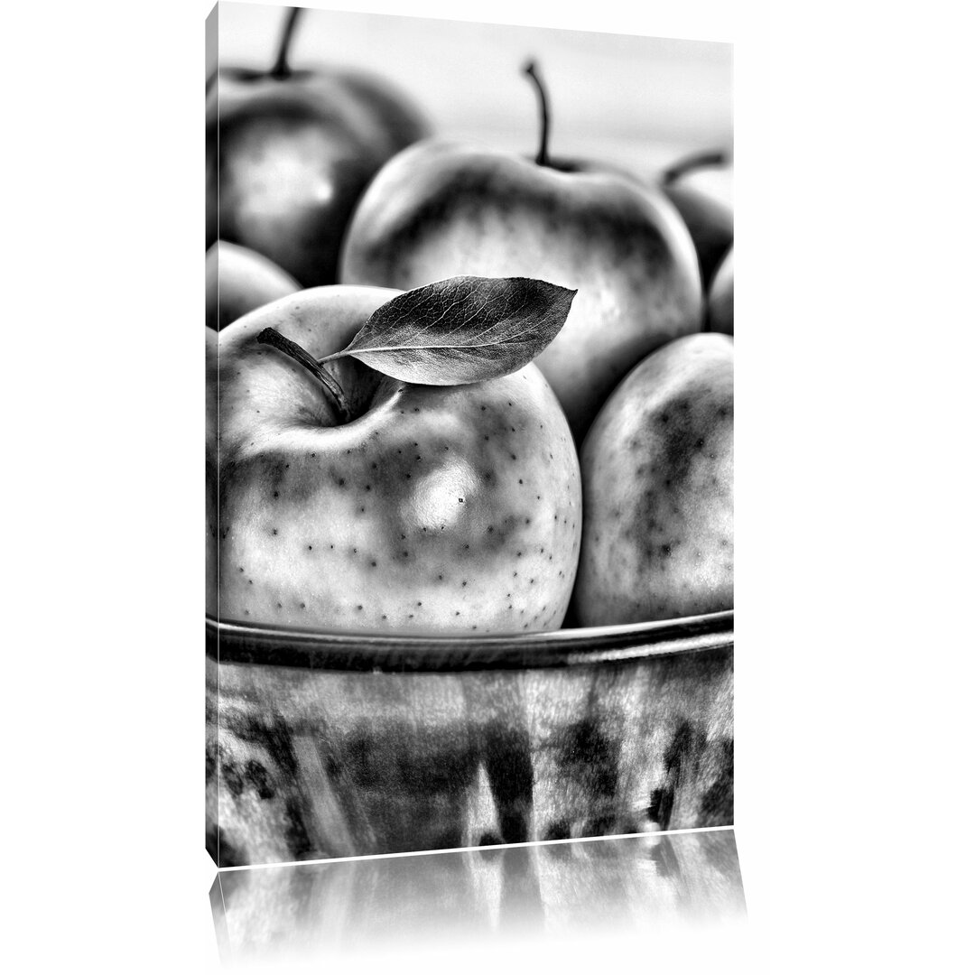 Leinwandbild Apfel Schale mit grünen Äpfeln in Monochrom