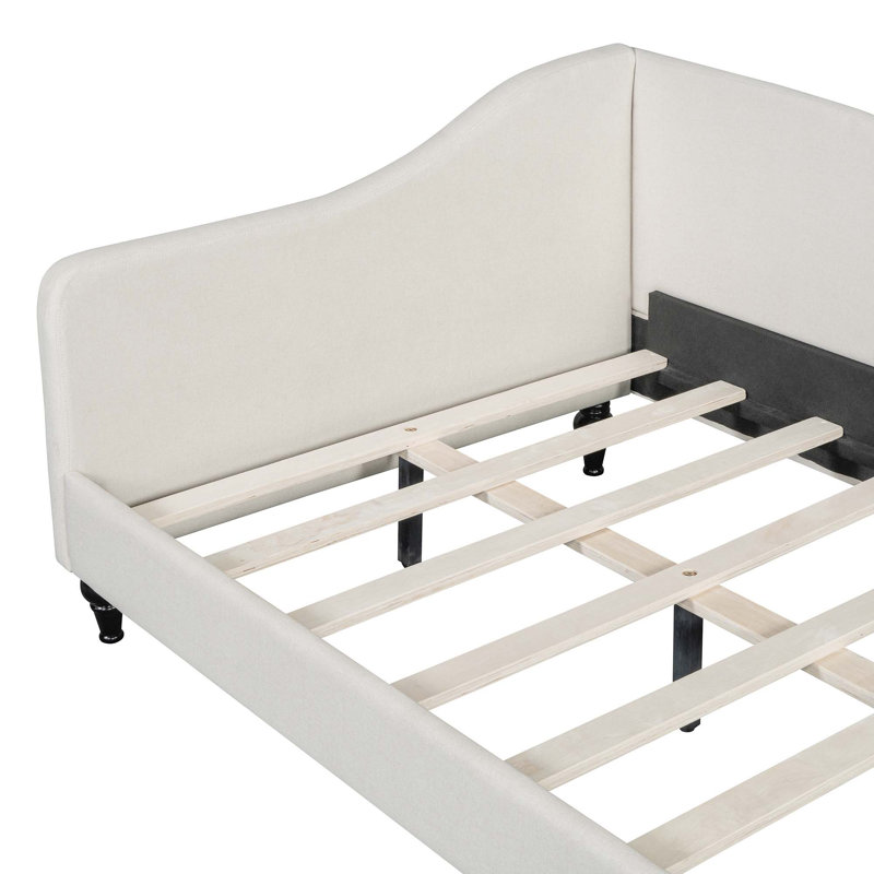 L-Shaped Linen Daybed With Solid Wood Legs, Twin, Beige