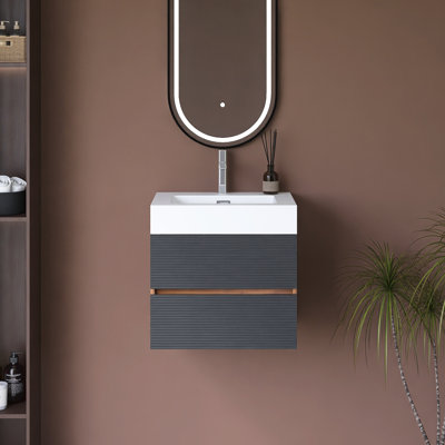 Wall-Mounted Bathroom Vanity With Integrated Solid Surface Basin