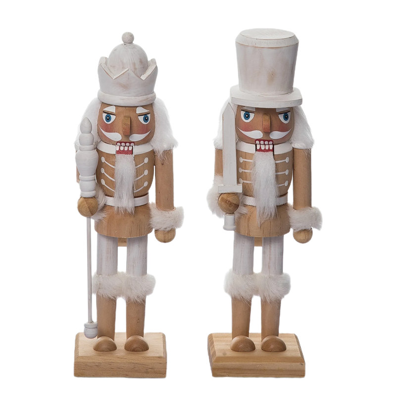  Medium Wood White Rustic Nutcracker Set of 2 Christmas Home Decorations