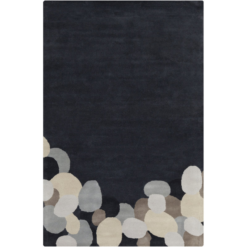 Tapis bleu marine, gris, crème et beige à motif abstrait touffeté à la main Ailey, 5' x 7'6"