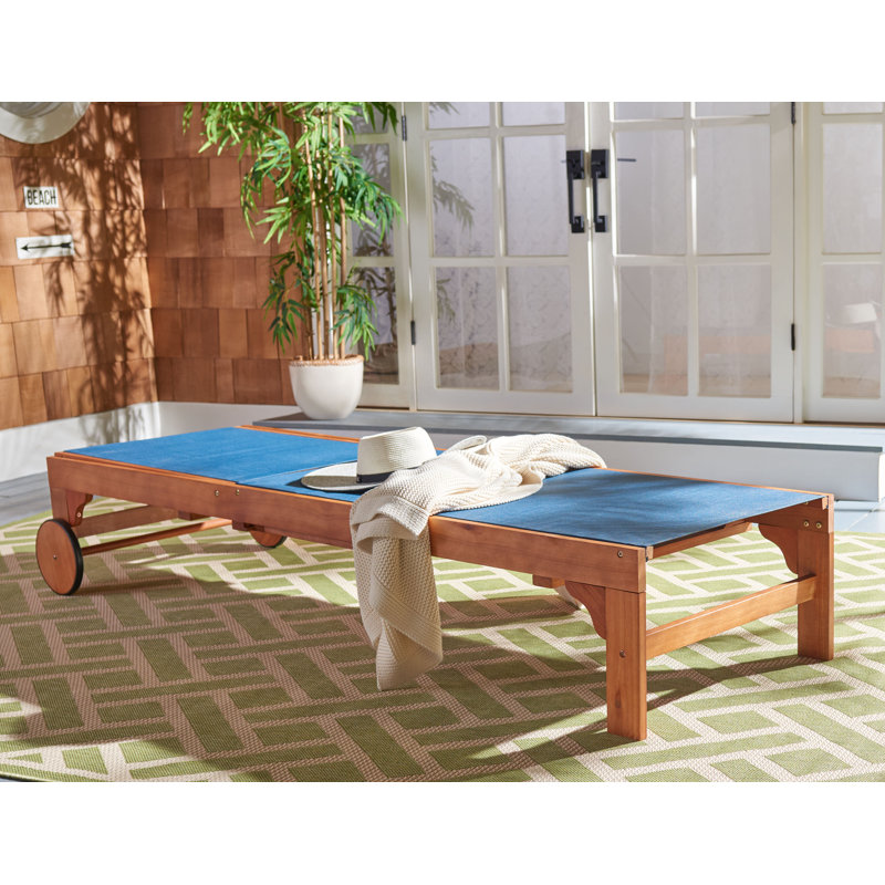 Lombardo Outdoor Eucalyptus Wood Chaise Lounge, Natural/Navy