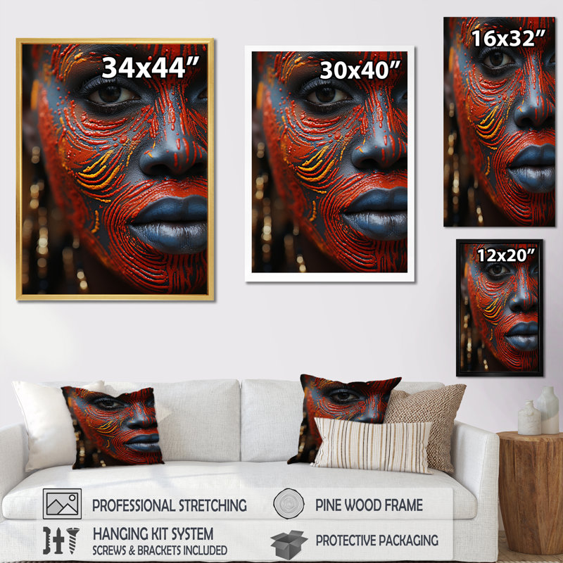 «African Masai Woman», impression sur toile, Cadre simple argenté, H 32 po x l 16 po x P 1 po