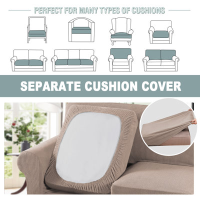 Box Cushion  Armchair  Sofa Slipcover  Machine Washable Cover Rich Textured High Spandex Small Checks Knitted Jacquard Sofa Slipcover with Cushion Covers