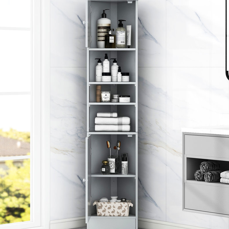 Grey Bathroom Storage Cabinet With Adjustable Shelves And Efficient Options Multi-Functional In Open Space, Gray