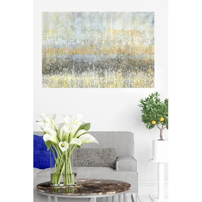 C-00522-Rain Abstract, Paint Spots, Drips, Yellow, Gold, Black, White, Grey, Impressionist,
