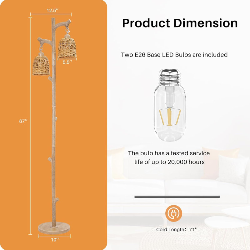 Failand 65'' LED Tree Floor Lamp, Washed White
