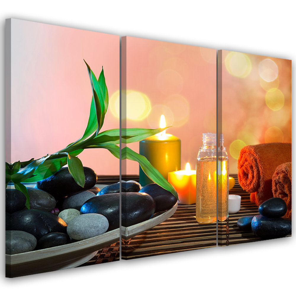 Leinwandbild Zen Leaves Stones Candle