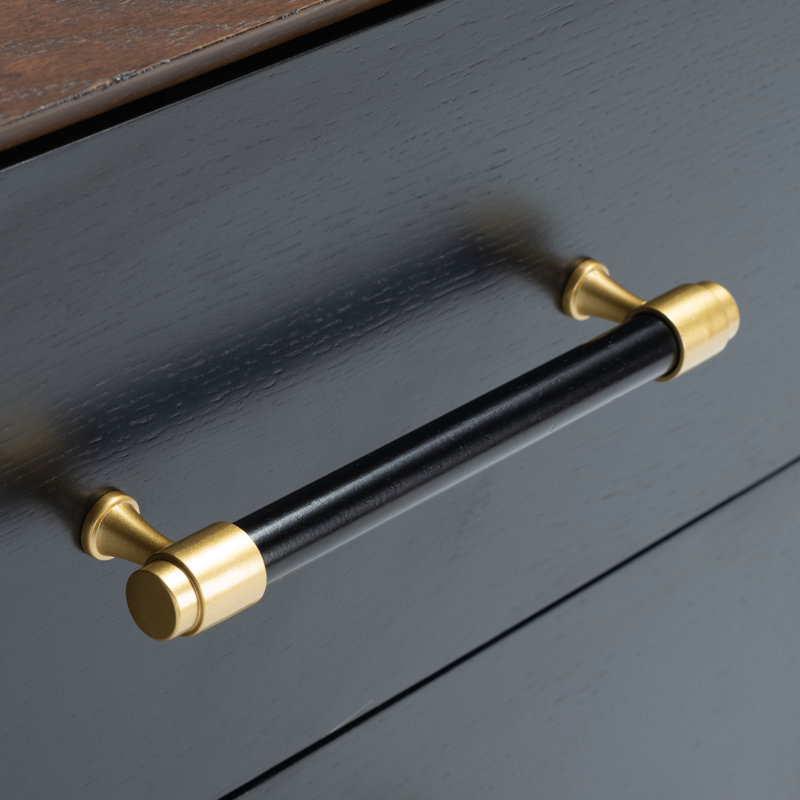 Justice Walnut & Black 2 Drawer Nightstand with Brass Accents
