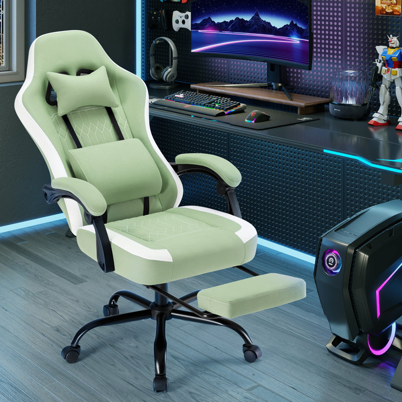 High-Back Adjustable Video Gaming Chair Ergonomic PC & Racing Game Chair with Footrest, Green