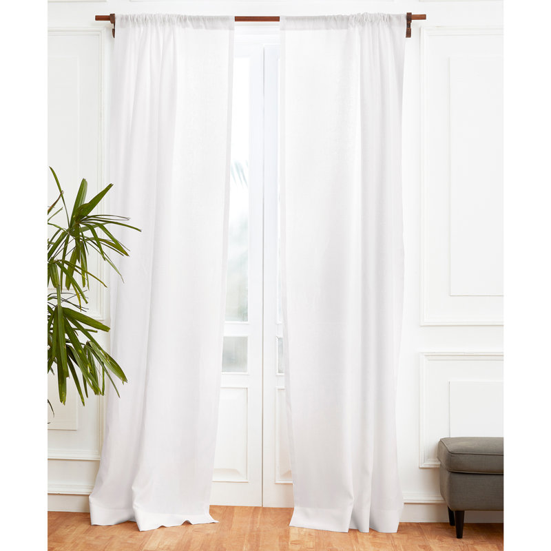 Linen Curtain with Rod Pocket, White, 52" W x 54" L