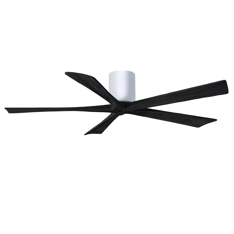 60" Irene 5-Blade Hugger Ceiling Fan with Wall Remote, Gloss White, Matte Black, 60"