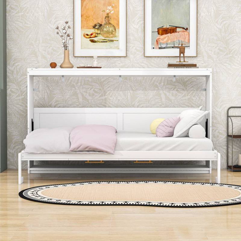 Lit escamotable avec éclairage DEL et prise USB, Lit simple, Blanc