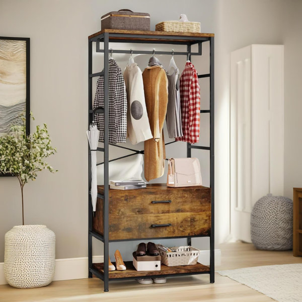 FURNOLD 80cm Rustic Portable Open Wardrobe Clothes Rack Clothing Rail ...