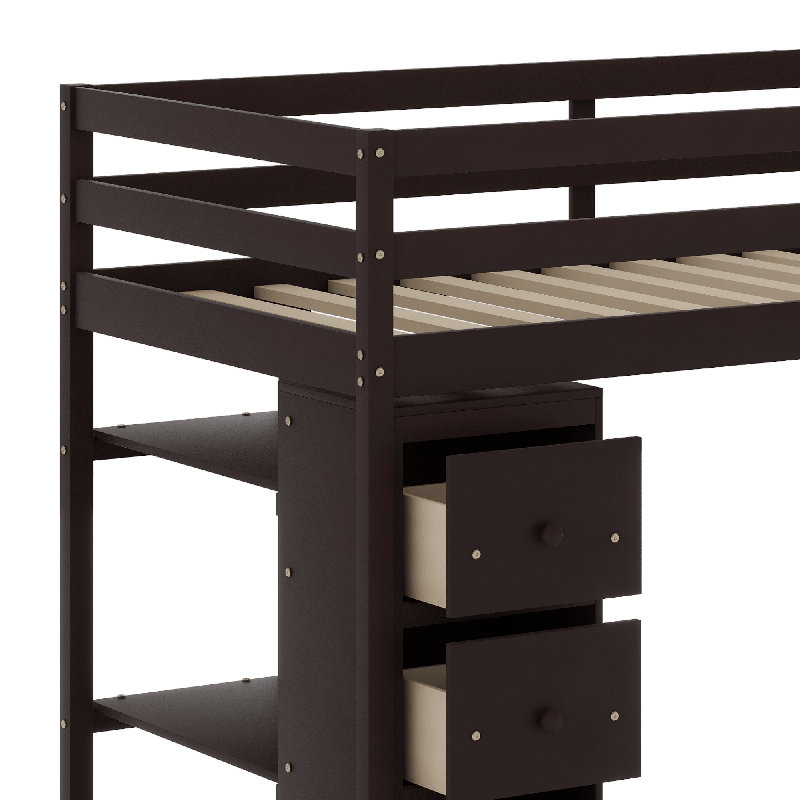 Lit mezzanine avec tiroirs de rangement, Espresso