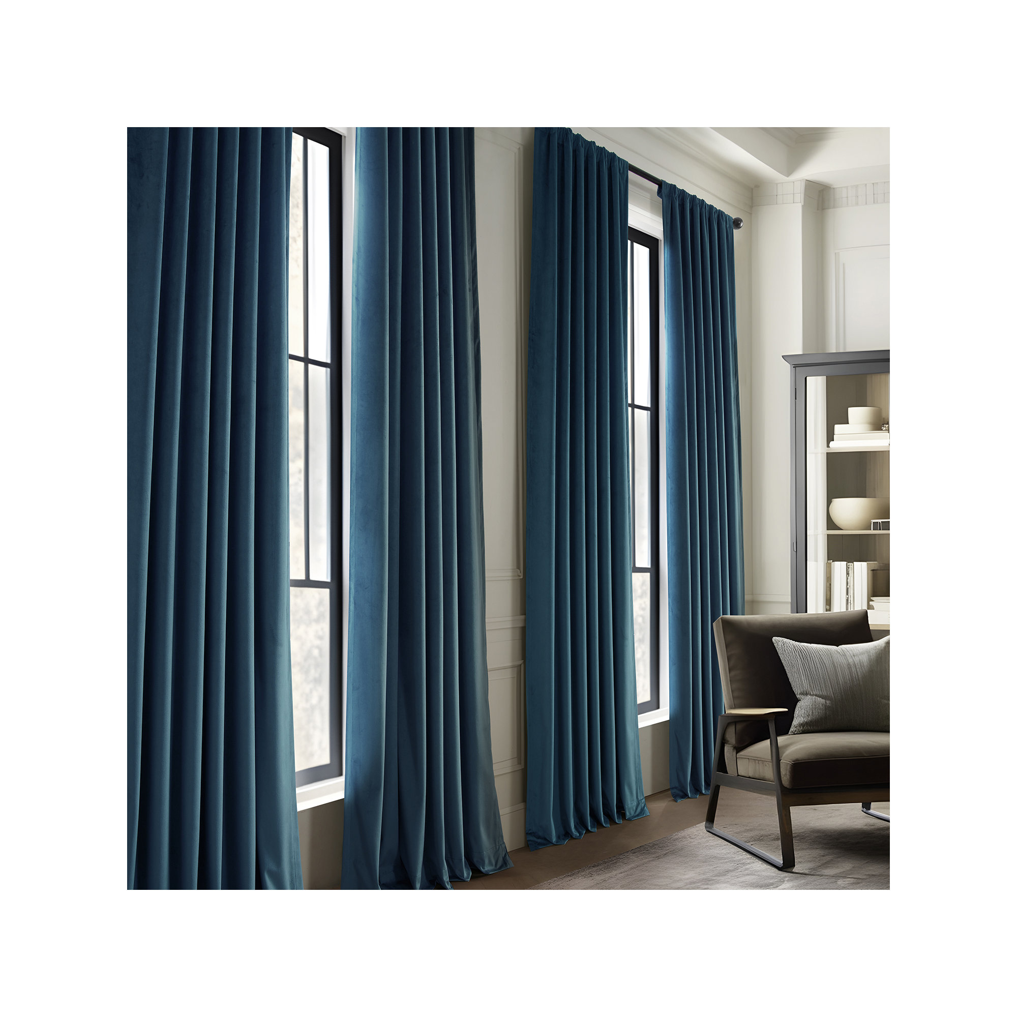 Winnette Simply Velvet Room Darkening Curtains 2 Panels Set - Velvet Window Curtains, Green, 50" W x 96" L