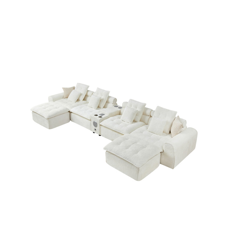 178.6" White Fluffy Lamb Wool Sectional Sofa