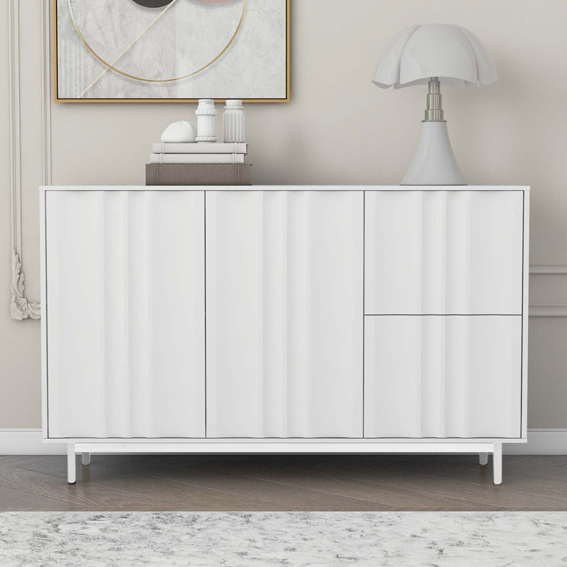 Armoire de rangement à motif de vagues avec 2 portes et 2 tiroirs, réglable