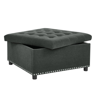 Storage Ottoman, Tufted Footstool, Nailhead Trim Ottoman, Square Storage Ottoman, Upholstered Coffee Table, Bedroom Storage, Living Room Accent, Dark Grey Ottoman, Small Space Furniture, Home Decor.