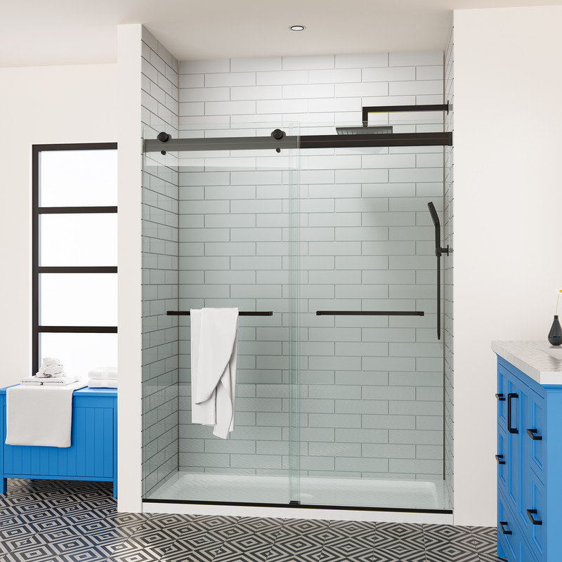 56" - 60" W x 75" H Double Sliding Frameless Shower Door with 5/16"(8mm) Clear Tempered Glass with soft close system