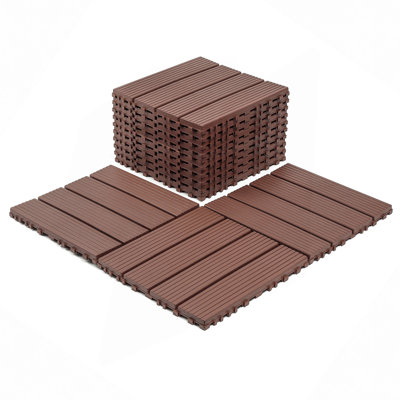 Plastic Interlocking Decking Tiles, 44 Packs Of Terrace Decking Tiles, 12 Inches X 12 Inches Waterproof For All-Weather Use, Backyard Pool Decking Tiles
