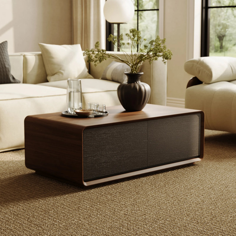  Block Coffee Table with Storage, Fully Assembled, Brown/Black