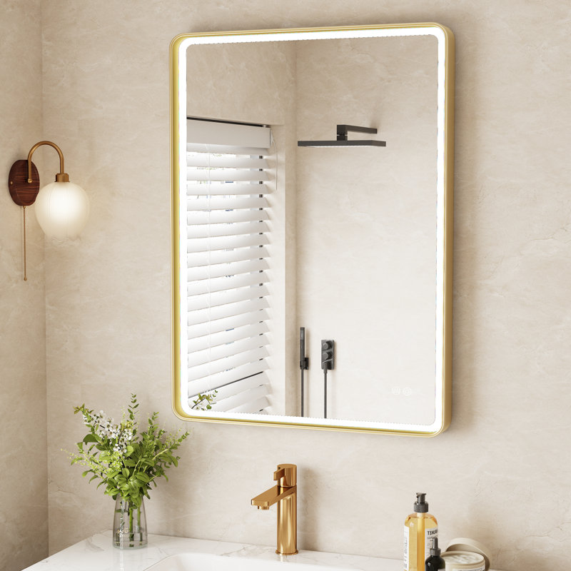 Gold/black/silver Frame Led Bathroom Mirror, 24/30/36/48 Inch Vanity Mirror, Lighted Wall Mounted Mirror, Anti-fog, Dimmable , 3 Colors Frontlit (horizontal/vertical)