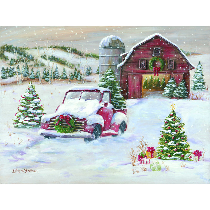 Snowy Christmas Farm - Impression sur toile tendue, H 12 po x l 16 po