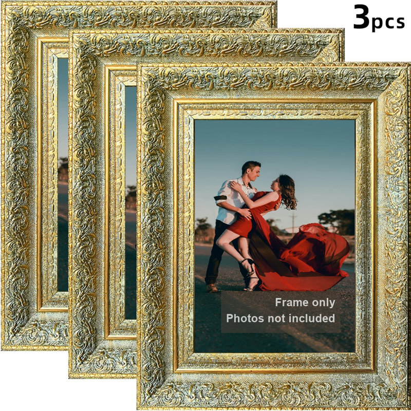 Cadre photo mural 3 pièces 8 "x 10" doré antique pour mémoire de voyage, Antique Gold, 3, 8" W x 10" H