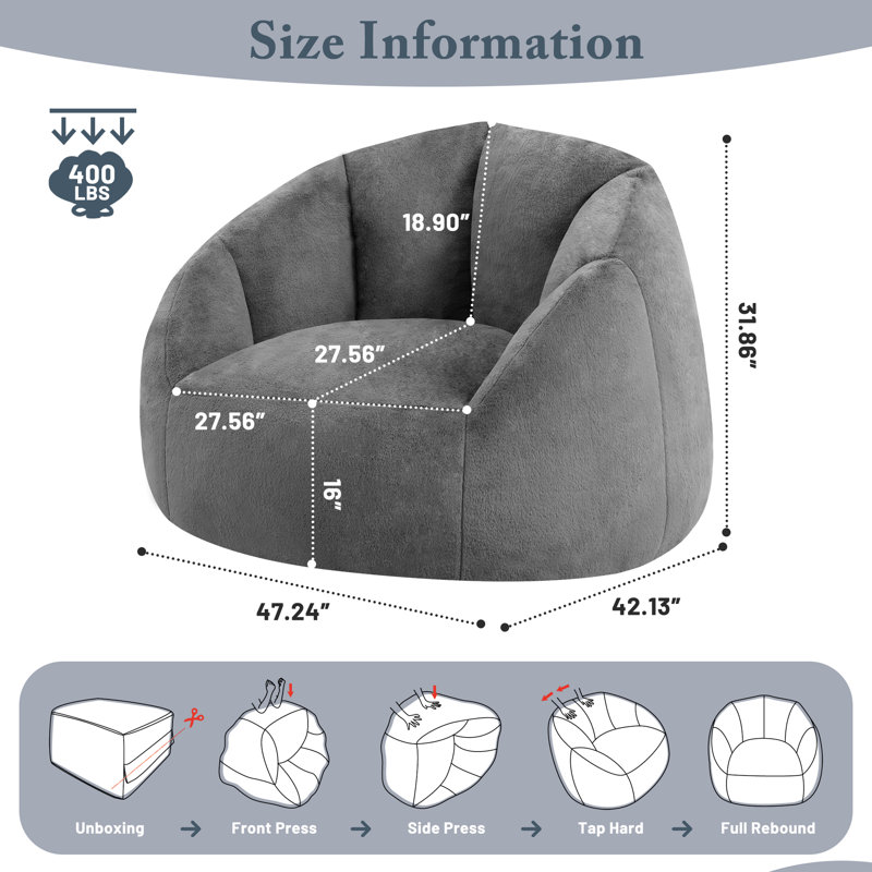 Grand fauteuil à billes en forme de coquillage en microfibre / microsuède, Microfibre grise