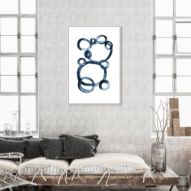 Modern Single Line Geometric Bear Print, White Floater Framed, 46" H x 31" W