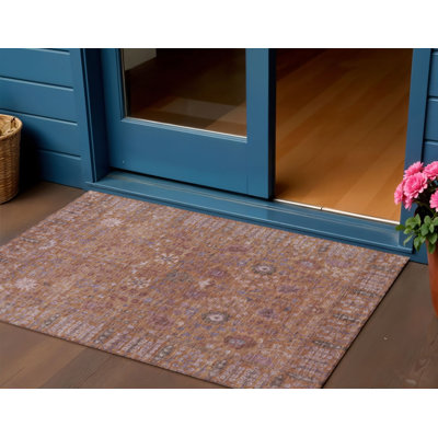 Tapis intérieur/extérieur lavable, 90 x 150 cm, motif floral cuivre et violet