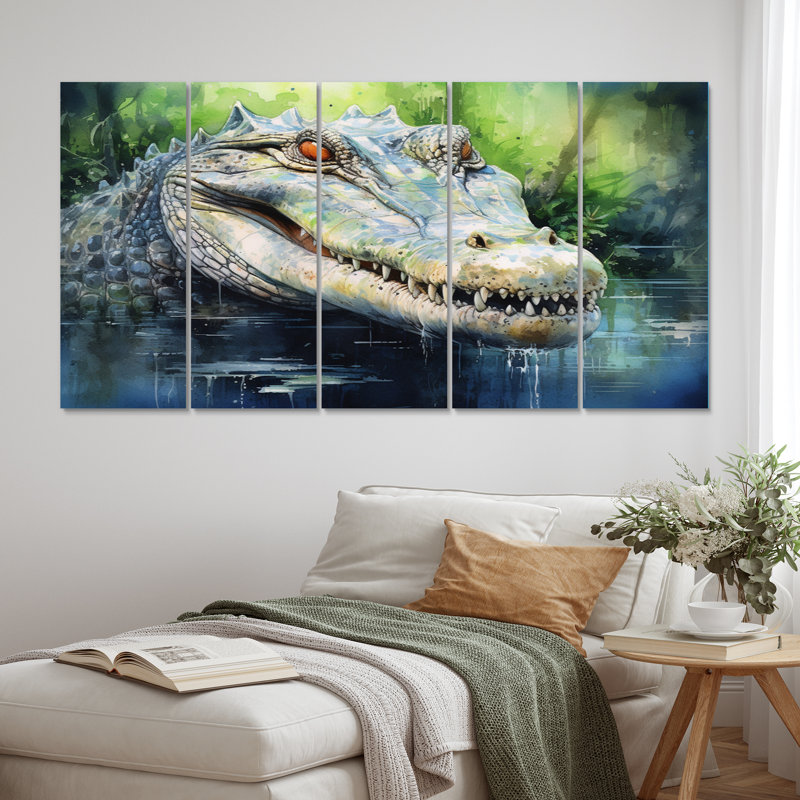 Majestic Crocs - animaux, reproduction sur toile - 5 panneaux égaux