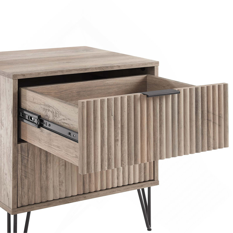 Dumbo 20" Fluted Nightstand in Rustic Gray (2-Drawer), Gray
