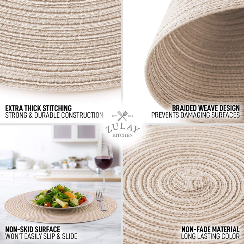 Beige Braided Fabric Round Placemats Set of 6