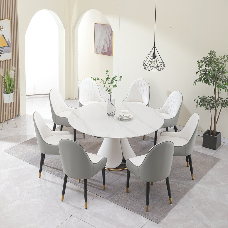 Table de salle à manger en pierre moderne et tendance avec chaises, 8