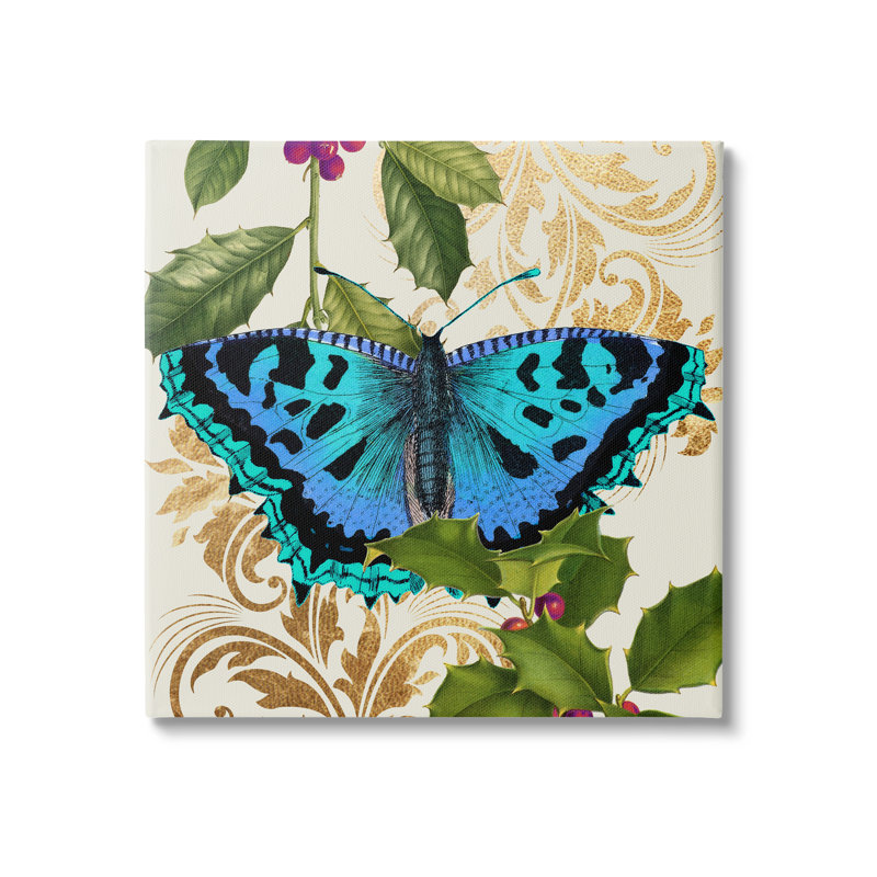 Ailes de papillons éblouissantes, motif floral doré, HollyDaphne Polselli, H 30 po x l 30 po, Plaque murale