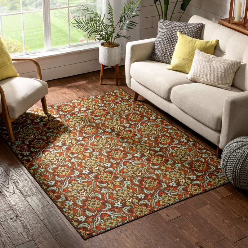 Kings Court Brown and Red Synthetic 5' x 7' Washable Area Rug