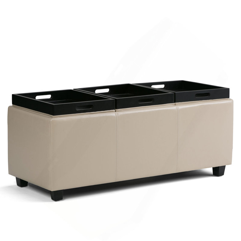 Repose-pieds avec rangement de 42 pouces de largeur, Faux Leather, Beige