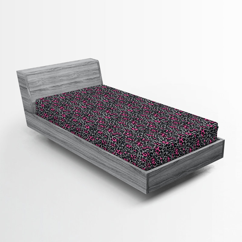 Drap-housse Ambesonne, paquet de 2, Drap-housse de taille simple, Noir / gris / imprimé animal rose